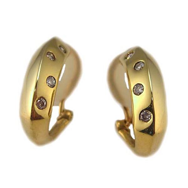 イエローゴールド ドット ダイヤモンド入り イヤリング ピアス