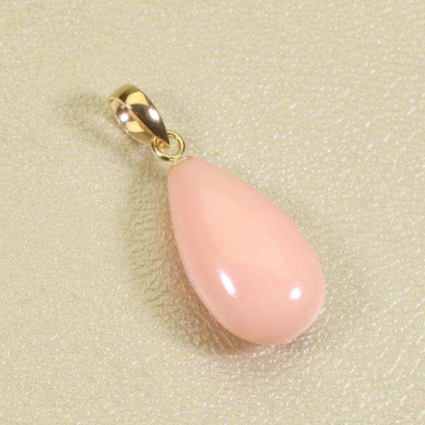 ピンクサンゴ ミス珊瑚 ペンダント ドロップ K18 イエローゴールド 無染色 SANSUI