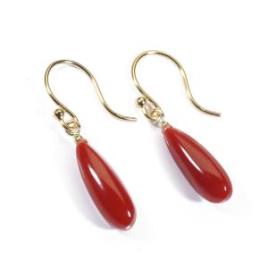 K18 赤珊瑚 約6mm イヤリング ピアス : ユキコ オオクラ 大倉珊瑚店