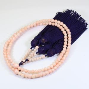 宝石珊瑚のSANSUI 深海珊瑚 ピンク 略式 片手 数珠 念珠 正絹 無染色