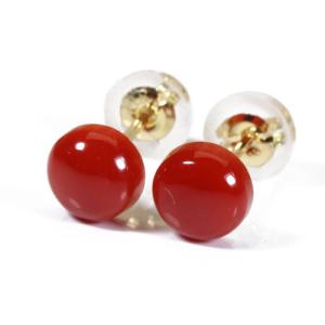 宝石珊瑚のSANSUI 血赤 珊瑚 ピアス フック ドロップ K18 イエロー