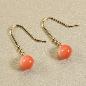 宝石珊瑚のSANSUI 血赤 珊瑚 ピアス フック ドロップ K18 イエロー