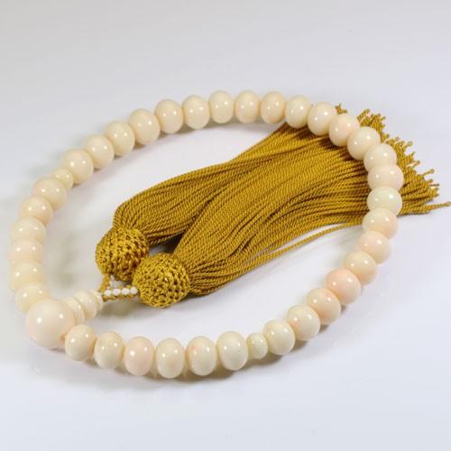 白珊瑚 数珠 念珠 片手 正絹（無染色） （ サンゴ コーラル ）   SANSUI