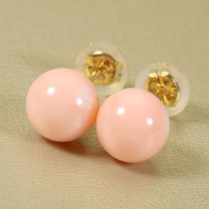 宝石珊瑚のSANSUI ピンク サンゴ 深海 珊瑚 ピアス K18 18金 イエロー