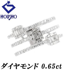 ダイヤモンド リング K18ホワイトゴールド 3連 重ね付け風 透かし 太め 幅広 送料無料 中古 宝正 901708