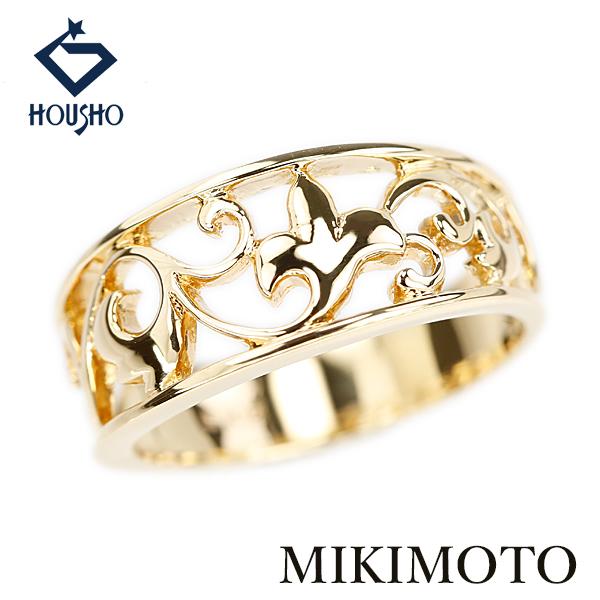 ミキモト リング K18イエローゴールド MIKIMOTO 透かし アールヌーヴォー 植物 ボタニカ...