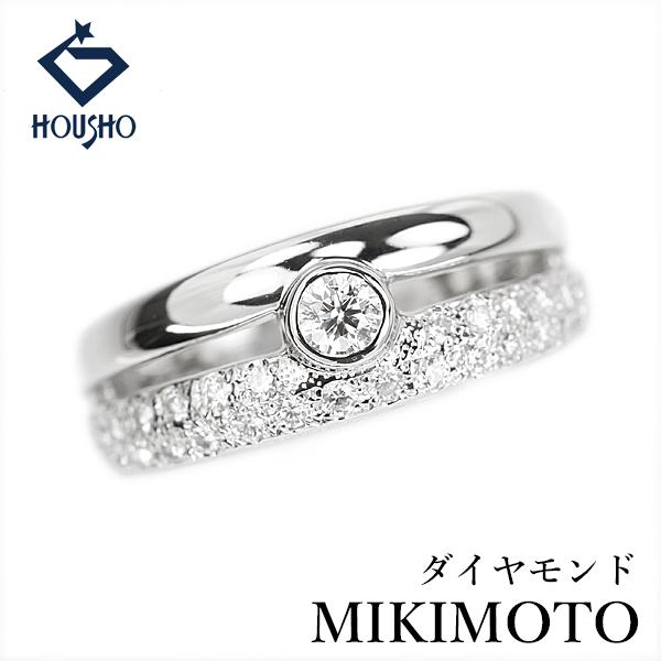 ミキモト ダイヤモンド リング Pt950 MIKIMOTO ダブル パヴェ 重ね付け風 送料無料 ...
