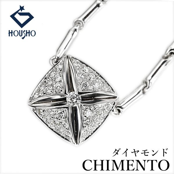 キメント ダイヤモンド ネックレス K18ホワイトゴールド CHIMENTO スクエア 四角 パヴェ...