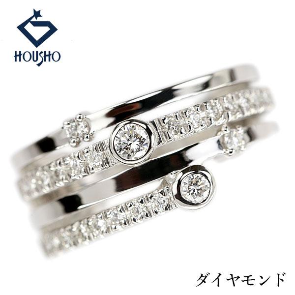 ダイヤモンド リング Pt900 4連風 重ね付け風 透かし 太め 幅広 送料無料 中古 宝正 90...