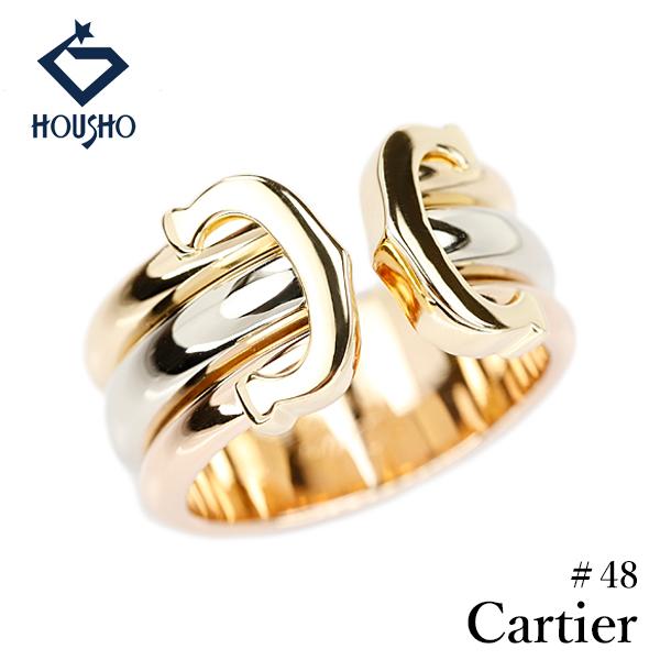 カルティエ ドゥーブルC 2C リング K18YG WG PG CARTIER #48 オープンリン...