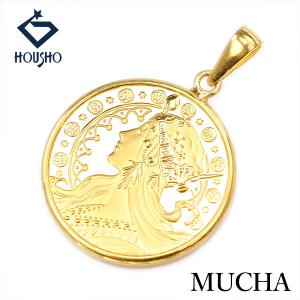 アルフォンス・ミュシャ Alfons Mucha ペンダントトップ K24IG YG 黄道十二宮 星座 金貨 コイン メダル 送料無料 中古 宝正 909995