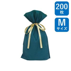 梨地リボン付巾着袋 マチ付き ダークグリーン M...の商品画像