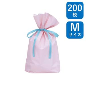 梨地リボン付巾着袋 マチ付き パステルピンク M...の商品画像