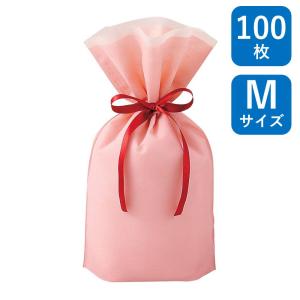 不織布リボン付巾着袋 マチ付き スモーキーピンク...の商品画像