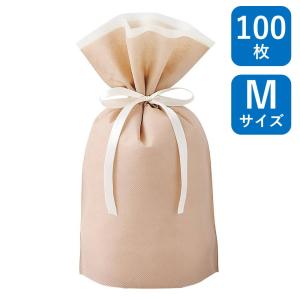 不織布リボン付巾着袋 マチ付き コルク M 10...の商品画像