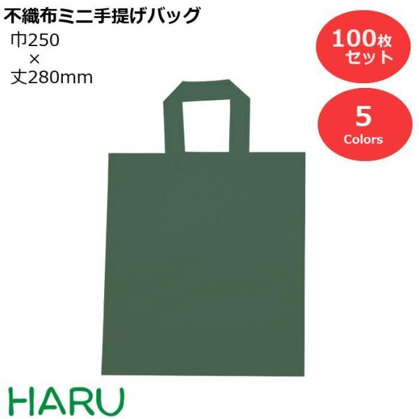 不織布ミニ手提げバッグ 100枚梱包 PP不織布 幅250×丈280ｍｍ　カラーバリエーション5色