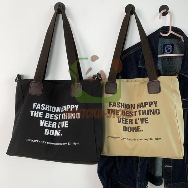 トートバッグ ショルダー 2way ナイロン 男女兼用 大容量 英文字プリント a4 大きめ 軽量 ...