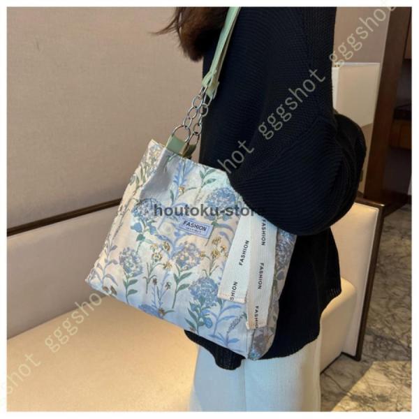 トートバッグ レディース 花柄刺繍 可愛い 軽量 大容量 キャンバス マザーズバッグ シンプル ショ...