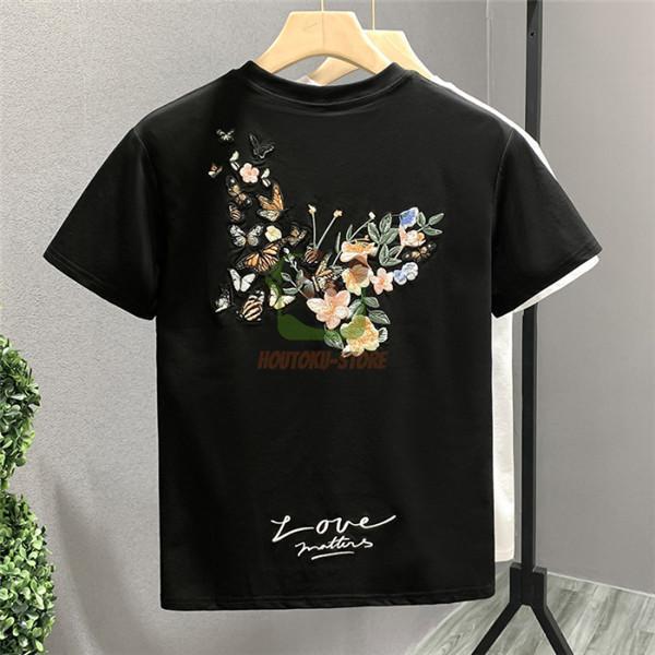 半袖Tシャツ 和柄刺繍 蝶 メンズ 刺繍 華鳥風月 白 Tシャツ 黒Tシャツ 薄手 メンズ特攻服 白...