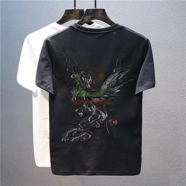 半袖Tシャツ 和柄刺繍 メンズ 刺繍 鳳凰 不死鳥 火の鳥 半袖 白 Tシャツ 黒Tシャツ 薄手 メ...