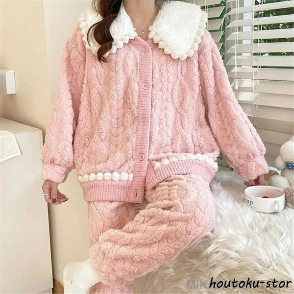 マタニティ パジャマ 冬 モコモコ 無地 シンプル カジュアル 長袖 マタニティ ルームウェア 授乳...