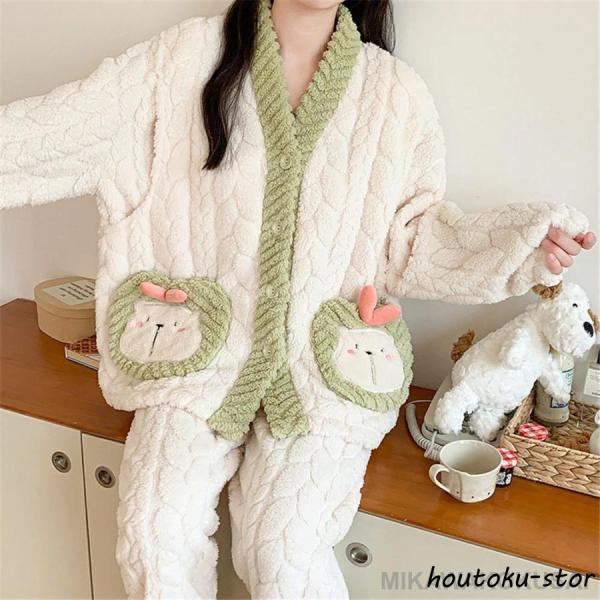 マタニティ パジャマ 冬 モコモコ うさぎ かわいい シンプル 長袖 マタニティ ルームウェア 授乳...