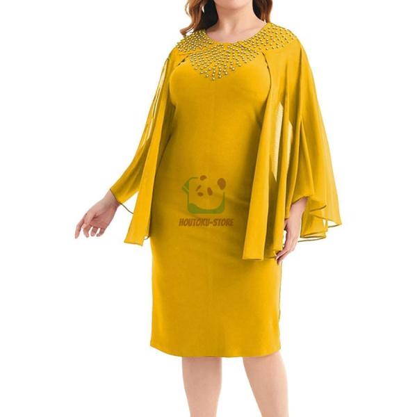 長袖 ドレス ケープ ワンピース 膝丈 レディース タイトワンピース 無地 結婚式 春秋冬 50代 ...