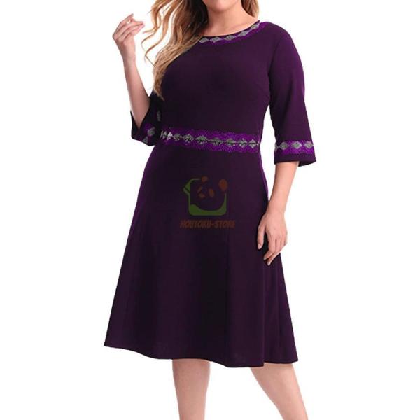 膝丈 ワンピース レディース フレア ドレス 五分袖 50代 セミフォーマル 春秋冬 Aライン ワン...