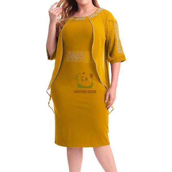 ワンピース レディース 重ね着風 ドレス 50代 ワンピース セミフォーマル 膝丈 ドレス シフォン...