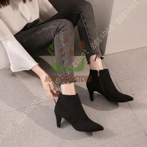 フォーマル スエード調 ショートブーツ アンクルブーツ レディース ヒール 7cm 美脚 ブーティ ...
