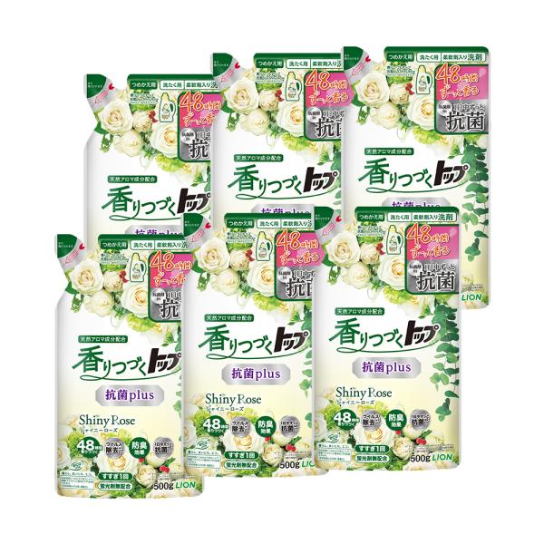 ライオン 香りつづくトップ 抗菌plus シャイニーローズ 柔軟剤入り洗濯洗剤 つめかえ用 500g...