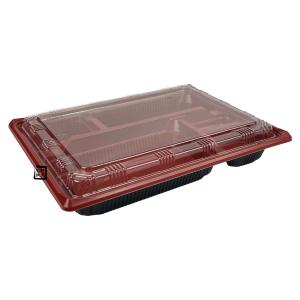 北原産業 弁当容器 KE-1A 朱黒 240×202×34(フタ15)mm 内嵌合 本体蓋