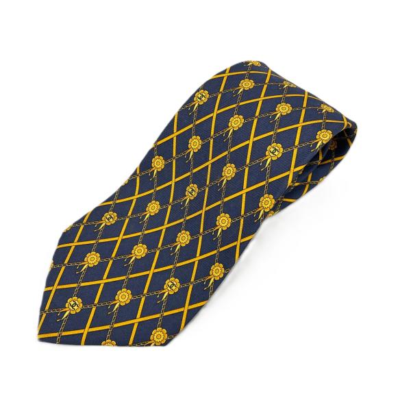 シャネル CHANEL ネクタイ シルク100% ネイビー 総柄