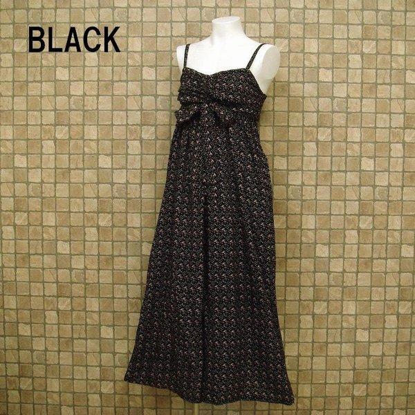 着こなし自在　3WAY　ガウチョパンツ＆オールインワン　フラワープリント　サイズ：M　カラー：ブラッ...