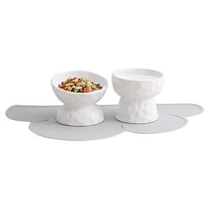 White Ceramic Cat Food and Water Bowl Set  Cat Foo...