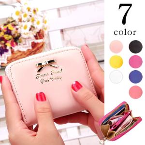 財布 レディース ミニ財布 可愛い 小銭入れ ラウンドファスナー リボン 選べる 7色