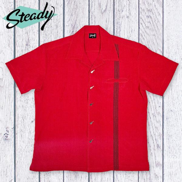 ボウリングシャツ 半袖シャツ Steady Clothing 春夏 ギターボタン ステディクロージン...