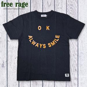 freerage Tシャツ メンズ フリーレイジ 日本製 リサイクルコットン プリントTシャツ 半袖 黒T SMILE スマイル 224AC760-C