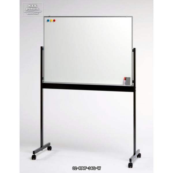 日本製　移動式片面ホワイトボード（キャスター脚付き）900×1200　メタリックブラック脚　（片面固...
