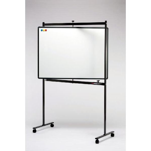 日本製　HIRANO　左右回転ホワイトボード（キャスター脚付き）　900×1200（メタリックブラッ...