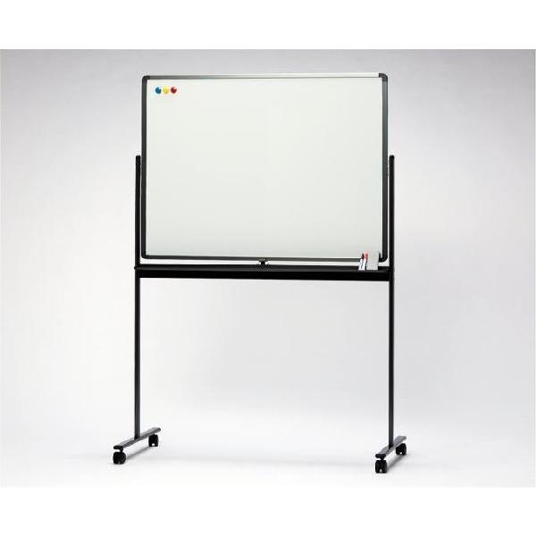 日本製　移動式ホワイトボード（キャスター脚付き）900×1200　メタリックブラック脚　（回転式：両...