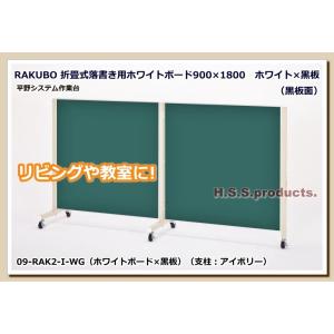 折畳式落書き用ホワイトボード　「RAKUBO」（２枚タイプ・支柱アイボリー）　ホワイト×黒板