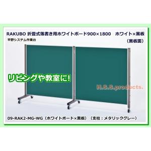 折畳式落書き用ホワイトボード　「RAKUBO」（２枚タイプ・支柱メタリックグレー）　ホワイト×黒板