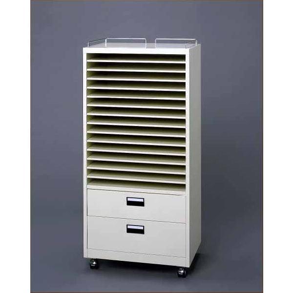 【平野システム作業台】色画用紙・ビデオテープ整理棚（2段キャビネット付き）