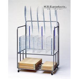 HIRANO　絵画作品乾燥棚　はね上げ式２５段　画用紙乾燥棚・印刷用乾燥棚　画板・粘土板整理棚付き（...