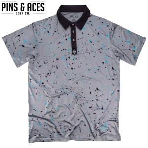 PINS&ACES/ピンズ&エース グレーペイントスプラッター ポロ Gray Paint Splatter PA2PLGPS ポロシャツ 吸汗速乾 UVカット ゴルフウェア 半袖 送料無料｜htcgolf