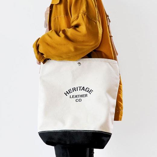 ショルダーバッグ HERITAGE LEATHER バケット ショルダー バッグ キャンバス 帆布 ...
