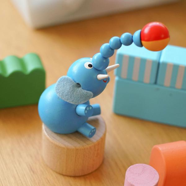 プッシュトイ DETOA WOODEN PUSH UP TOY BLUE ELEPHANT デトア ...