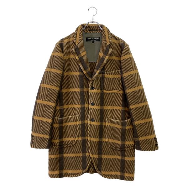 コムデギャルソンオムプリュス ウールチェックコート キャメル PL-J092 メンズ SIZE S ...