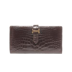 エルメス 長財布 ゴールド金具 □F刻印 クロコダイル アリゲーター ベアンスフレ レディース HERMES 中古